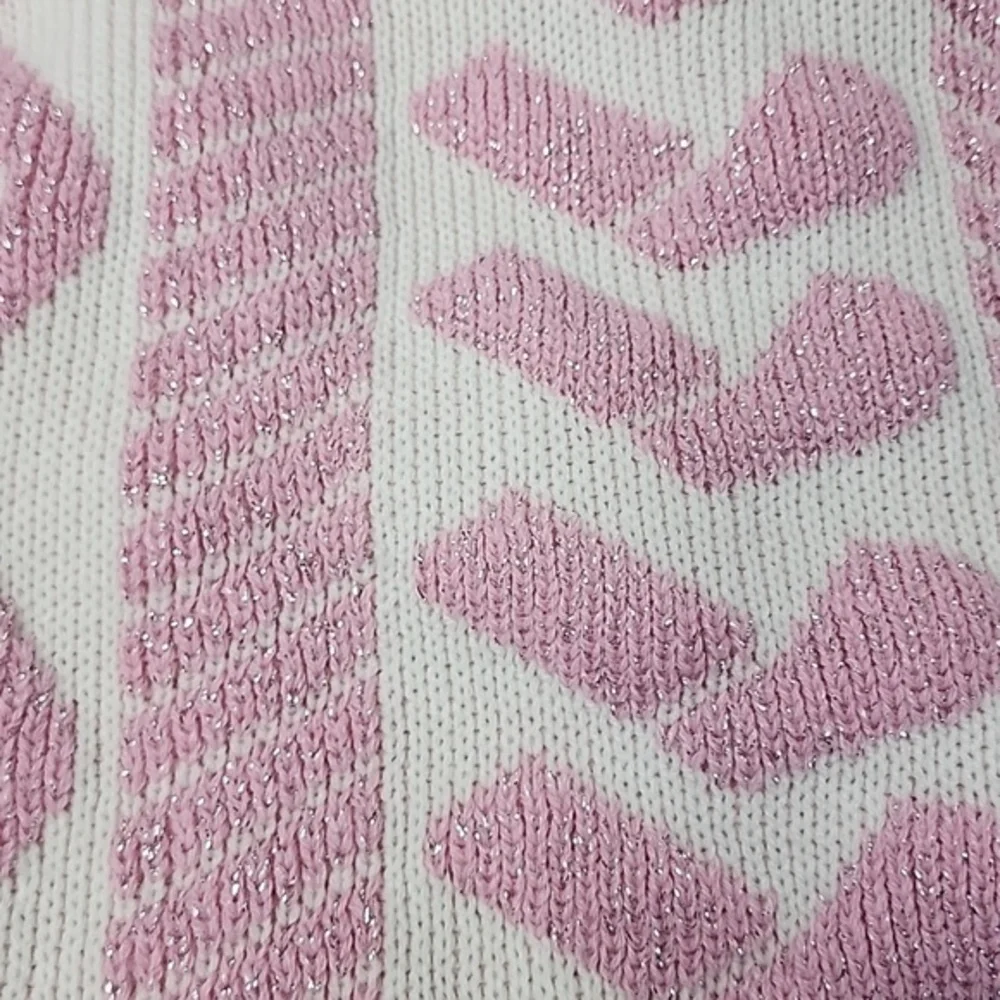 Spunky Metallic‎ Pink/White Sweater Womens S/M Mock Neck  Hearts print Knit Top